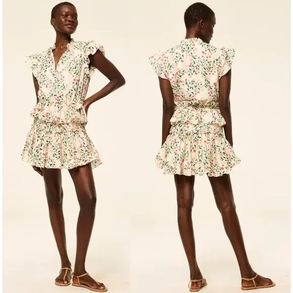 MISA Los Angeles Iliana Spring Ditsy Ruffled Mini Cotton Dress Sz XS NEW - Picture 7 of 8